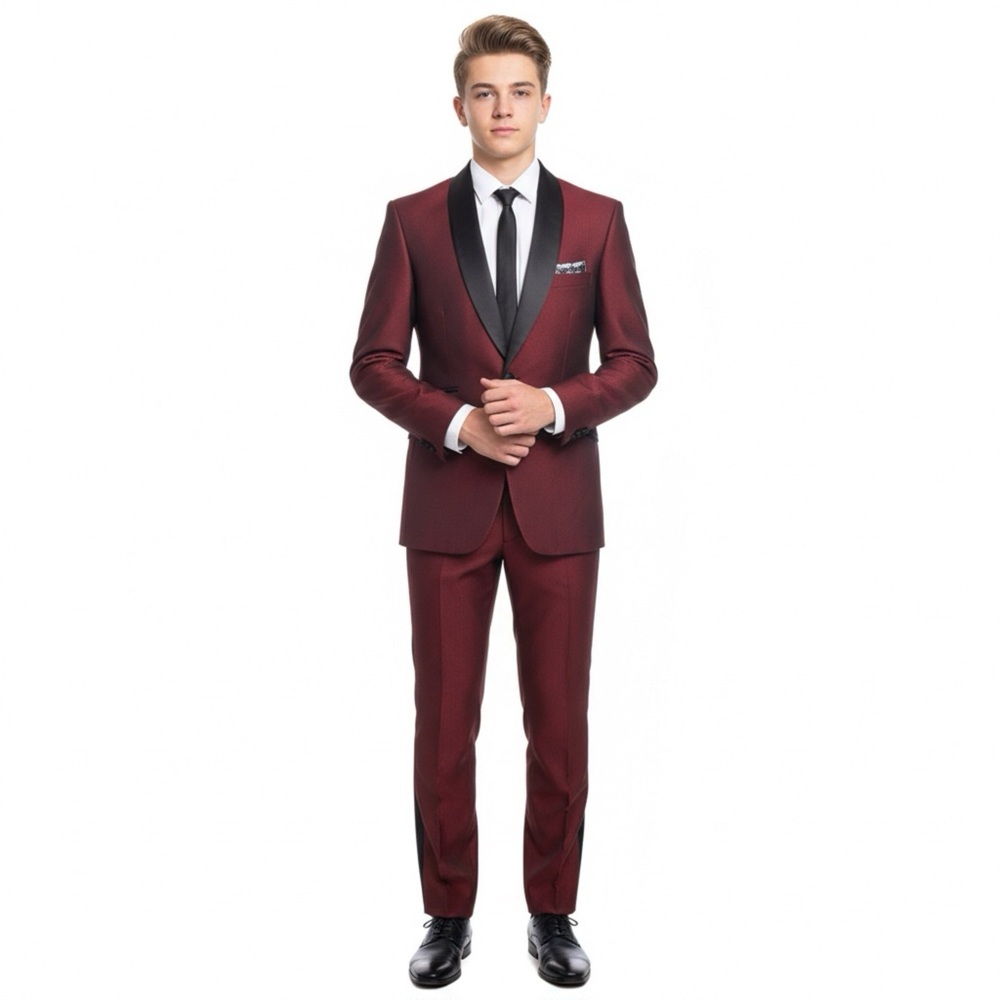 Berra game Burgundy Textured Tuxedo Jacket 42L Shawl Lapel Madison